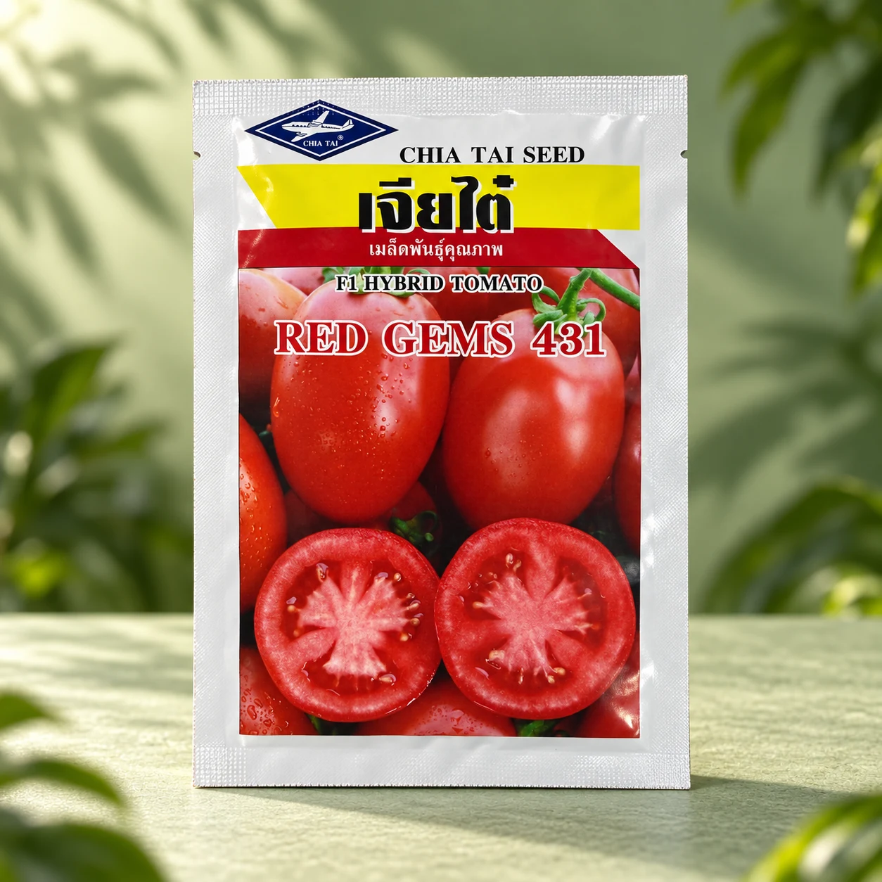 Chia Tai Tomato Red Gems 431 in a green product setting